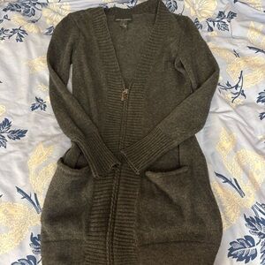 Cynthia Rowley dark grey long zip up sweater with low neck